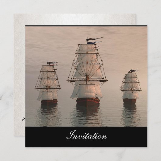 Nieuwe populaire uitnodiging drie zeilschepen (Voorkant / Achterkant)