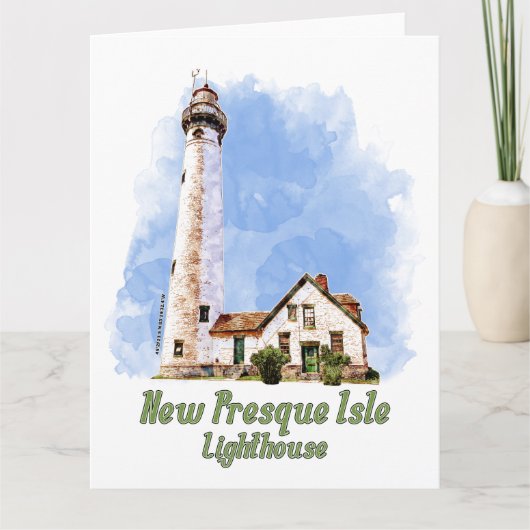 Nieuwe Presque Isle Lighthouse Waterverf - Michiga Bedankkaart (Voorkant)