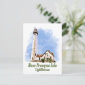 Nieuwe Presque Isle Lighthouse Waterverf - Michiga Briefkaart (Staand voorkant)