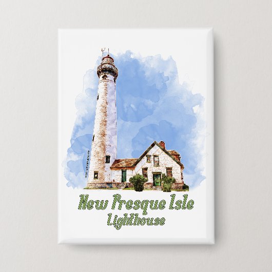Nieuwe Presque Isle Lighthouse Waterverf - Michiga Button (Voorkant)