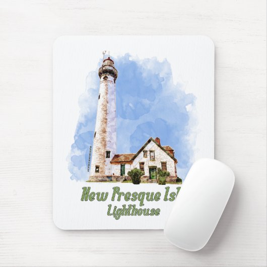 Nieuwe Presque Isle Lighthouse Waterverf - Michiga Muismat (Met muis)