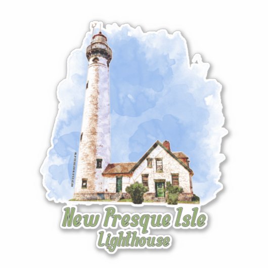 Nieuwe Presque Isle Lighthouse Waterverf - Michiga Sticker (Voorkant)