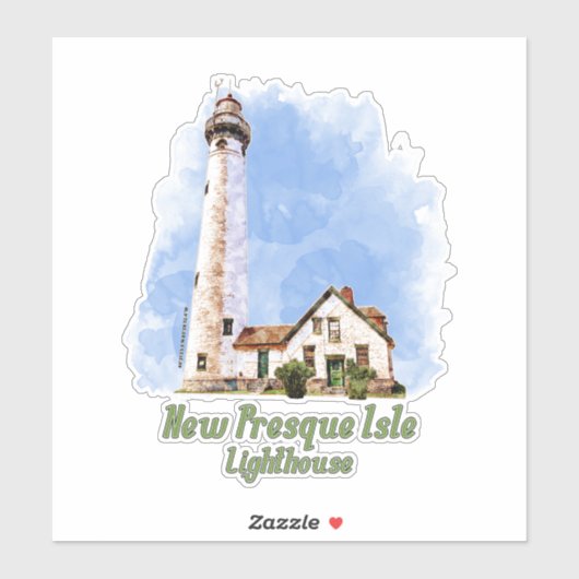 Nieuwe Presque Isle Lighthouse Waterverf - Michiga Sticker (Vel)