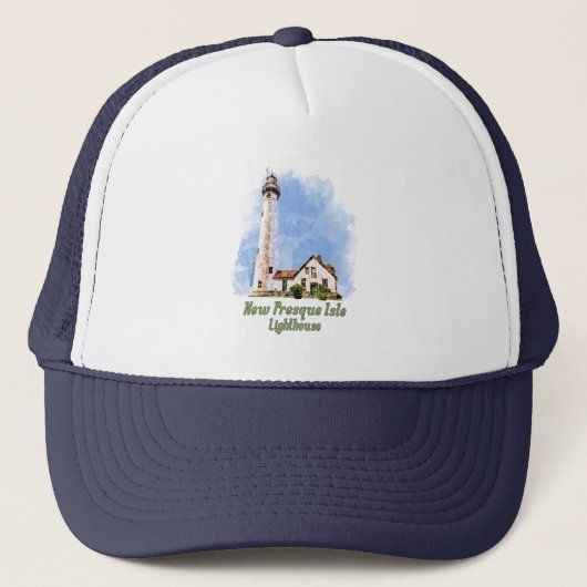 Nieuwe Presque Isle Lighthouse Waterverf - Michiga Trucker Pet (Voorkant)