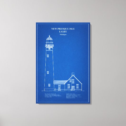 Nieuwe Presque Isle-vuurtoren - Michigan - AD Canvas Afdruk (Voorkant)