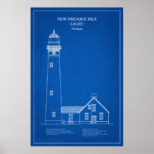 Nieuwe Presque Isle-vuurtoren - Michigan - AD Poster