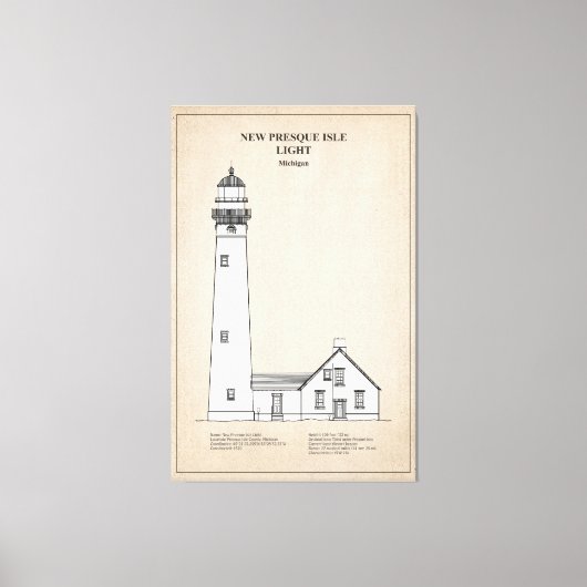 Nieuwe Presque Isle Vuurtoren - Michigan - SBD Canvas Afdruk (Voorkant)
