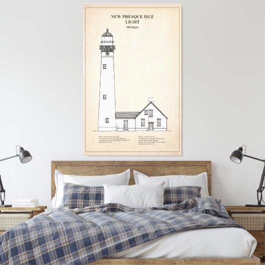 Nieuwe Presque Isle Vuurtoren - Michigan - SBD Canvas Afdruk (Insitu (Slaapkamer))