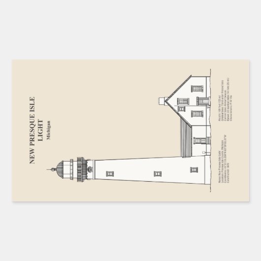 Nieuwe Presque Isle Vuurtoren - Michigan - SBD Rechthoekige Sticker (Voorkant)