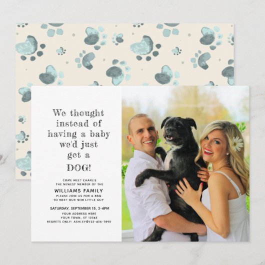 Nieuwe Puppy Huisdier Adoptie Fotoaankondiging Kaart (Voorkant / Achterkant)