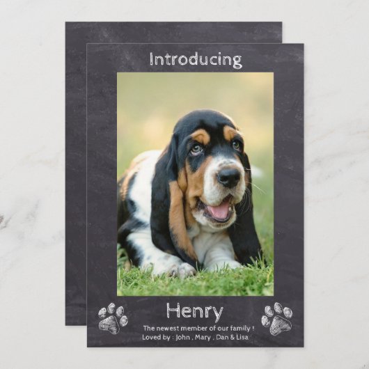 Nieuwe puppy - Maak kennis met Puppy Dog Chalkboar Aankondiging (Voorkant / Achterkant)