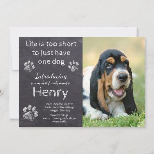 Nieuwe puppy - Rustic Pet Dog Photo Chalkboard Pup Aankondiging (Voorkant)