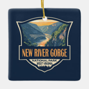 Nieuwe River Gorge National Park Illustratie Retro Keramisch Ornament