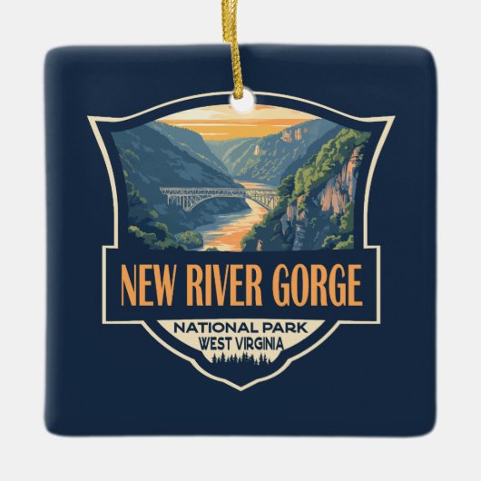 Nieuwe River Gorge National Park Illustratie Retro Keramisch Ornament (Voorkant)