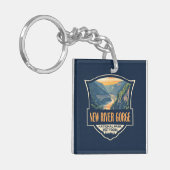 Nieuwe River Gorge National Park Illustratie Retro Sleutelhanger (Voorkant Links)