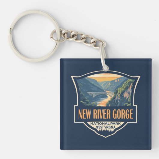 Nieuwe River Gorge National Park Illustratie Retro Sleutelhanger (Voorkant)
