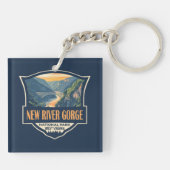 Nieuwe River Gorge National Park Illustratie Retro Sleutelhanger (Achterkant)