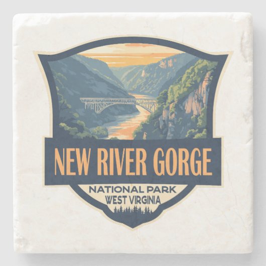 Nieuwe River Gorge National Park Illustratie Retro Stenen Onderzetter (Voorkant)