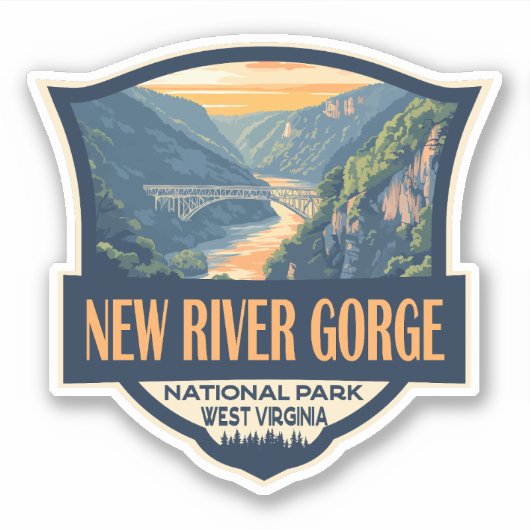 Nieuwe River Gorge National Park Illustratie Retro Sticker (Voorkant)