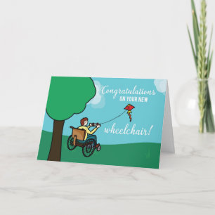 Nieuwe rolstoel gefeliciteerd, jongen, vlieger kaart