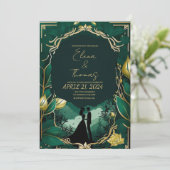 Nieuwe romantische gouden en smaragdgroene kaart (Staand voorkant)