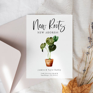 Nieuwe Roots Nieuw Adres Houseplant Verhuizen Aankondiging