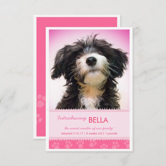 Nieuwe roze voetafdrukken voor meisjesbekendmaking aankondiging (Voorkant / Achterkant)