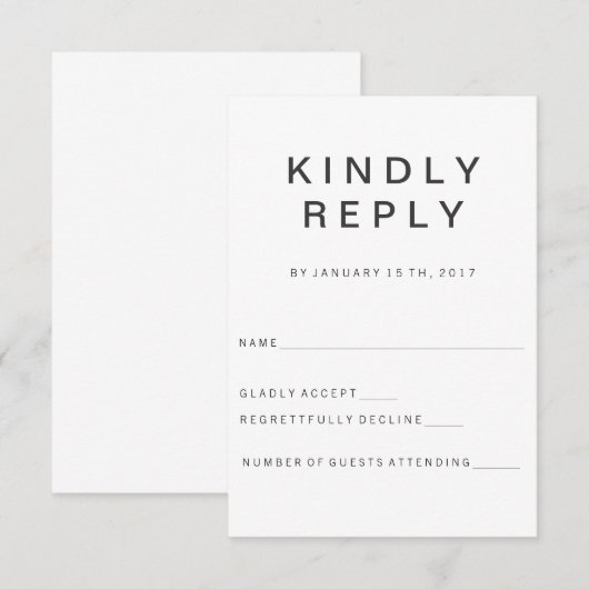 Nieuwe RSVP-kaart met minimalistische Gothic RSVP Kaartje (Voorkant / Achterkant)