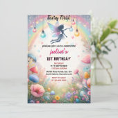 nieuwe schattige Floral Roze meisje fee eerste 1e  Kaart (Staand voorkant)