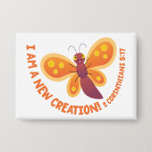 Nieuwe schepping cute vlinder cartoon bijbelvers button (Voorkant)