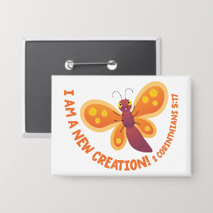 Nieuwe schepping cute vlinder cartoon bijbelvers button