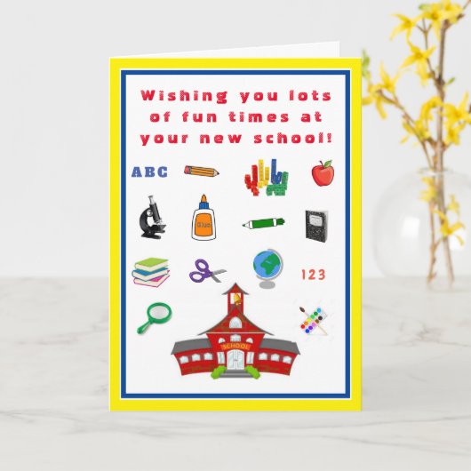 Nieuwe school gevouwen Wenskaart Kaart (Gele Bloem)