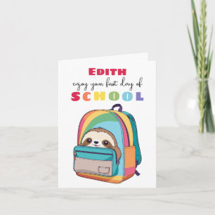 Nieuwe school startkaart zoon dochter cute luiaard kaart