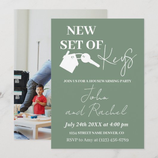 Nieuwe set van sleutels Housewarming Party Green F Kaart (Voorkant / Achterkant)