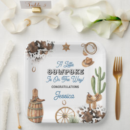 Nieuwe sheriff in de stad jongens babyshower papieren bordje