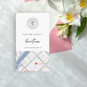 Nieuwe shop locatiekaart business logo minimalist contactkaartje