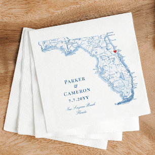 Nieuwe Smyrna Beach Florida Kaart Elegante Blauwe  Servet