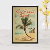 Nieuwe Smyrna Beach Palm Tree Vintage-reis Kaart (Gele Bloem)