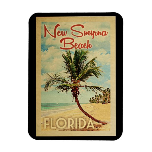 Nieuwe Smyrna Beach Palm Tree Vintage-reis Magneet (Verticaal)