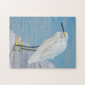 Nieuwe Smyrna Beach, Snowy Egret op dock Legpuzzel (Horizontaal)