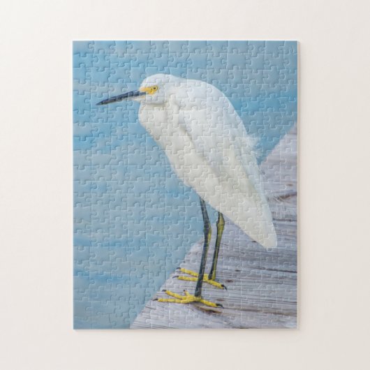 Nieuwe Smyrna Beach, Snowy Egret op dock Legpuzzel (Verticaal)