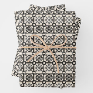 Nieuwe Spaanse Tegel Pattern Black en Cream Inpakpapier Vel