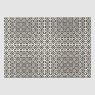 Nieuwe Spaanse Tegel Pattern Black en Cream Tissuepapier