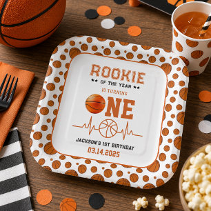 Nieuwe Speler van het Jaar 1e Verjaardag Basketbal Papieren Bordje