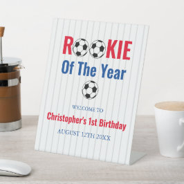 Nieuwe Speler Van Het Jaar Voetbal 1e Verjaardag Reclamebord Met Voetstuk