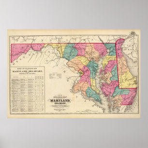 Nieuwe spoorwegkaart van de staten van Maryland Poster