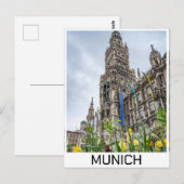Nieuwe stadhuistoren in München, Duitsland Briefkaart (Voorkant / Achterkant)