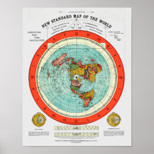 Nieuwe standaardkaart van de platte aarde aarde poster