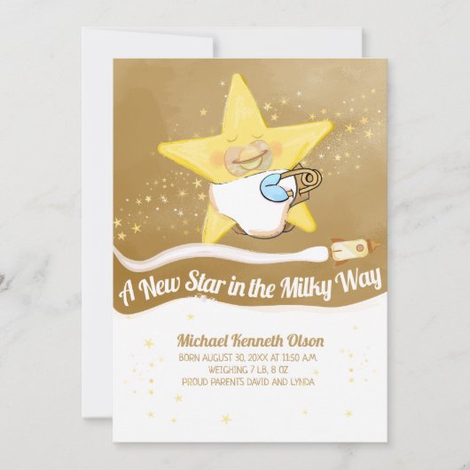 Nieuwe Star Baby Flat Aankondiging Kaart (Voorkant)
