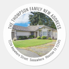 Nieuwe startfoto Naam Terugkeeradres Ronde Sticker
